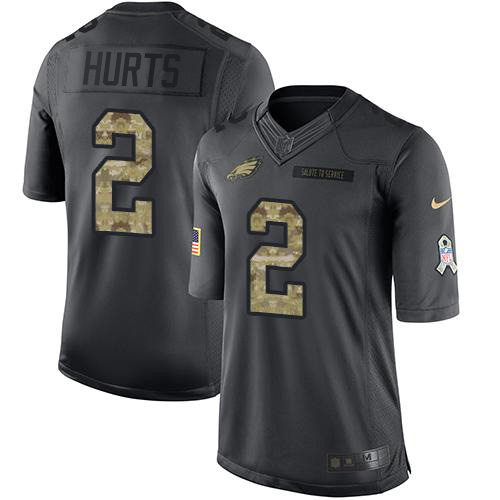 Nike Eagles #2 Jalen Hurts Black Youth Stitched NFL Limited 2016 Salute to Service Jersey
